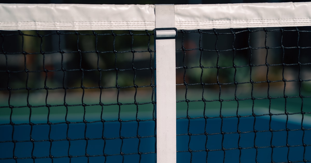 A paddle-sport ball and racket resting on a court